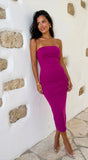 Avalon Ribbed Tube Midi Dress Magenta Pink