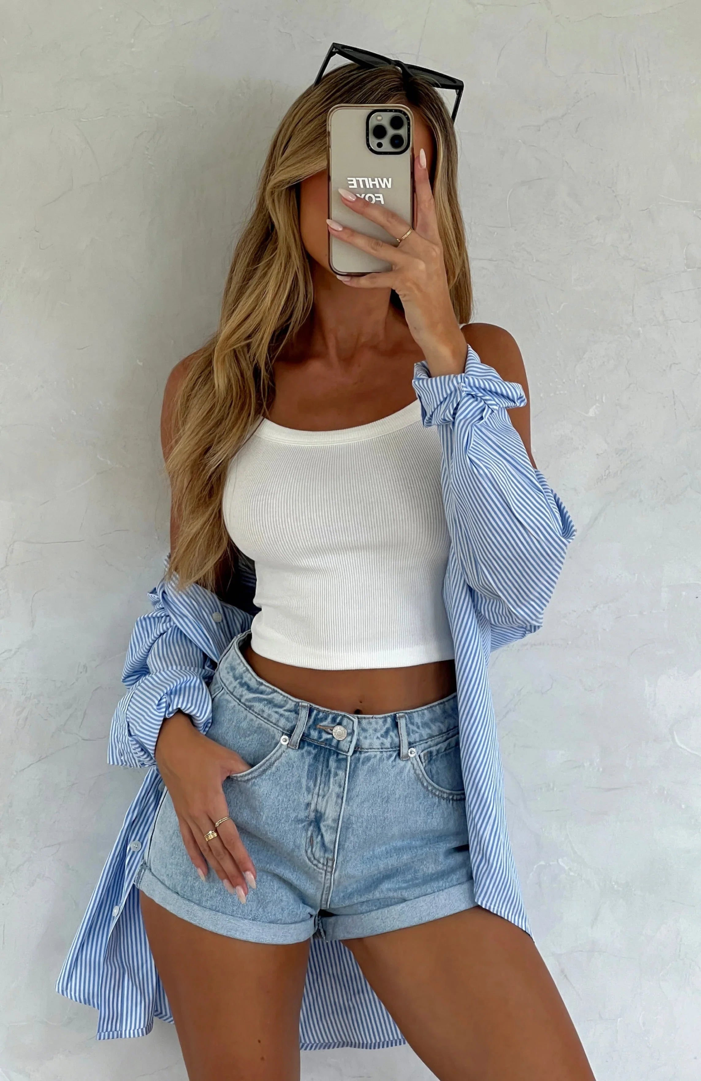 Missin Something Denim Shorts Powder Blue Wash