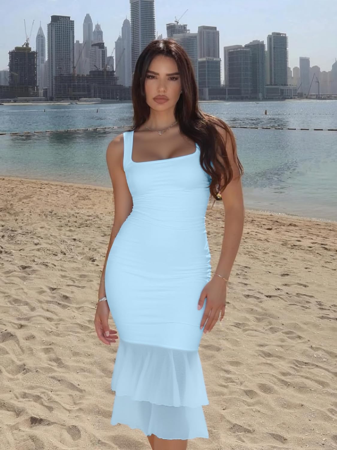 Sexy Bodycon Ruched Wedding Guest Midi Dresses