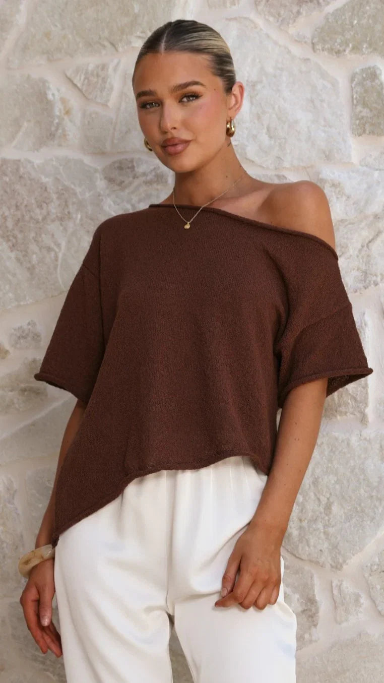 Blair Off Shoulder Tee Chocolate