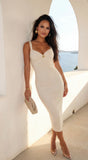 Veroniqa Ribbed Knit Sweetheart Midi Dress Beige