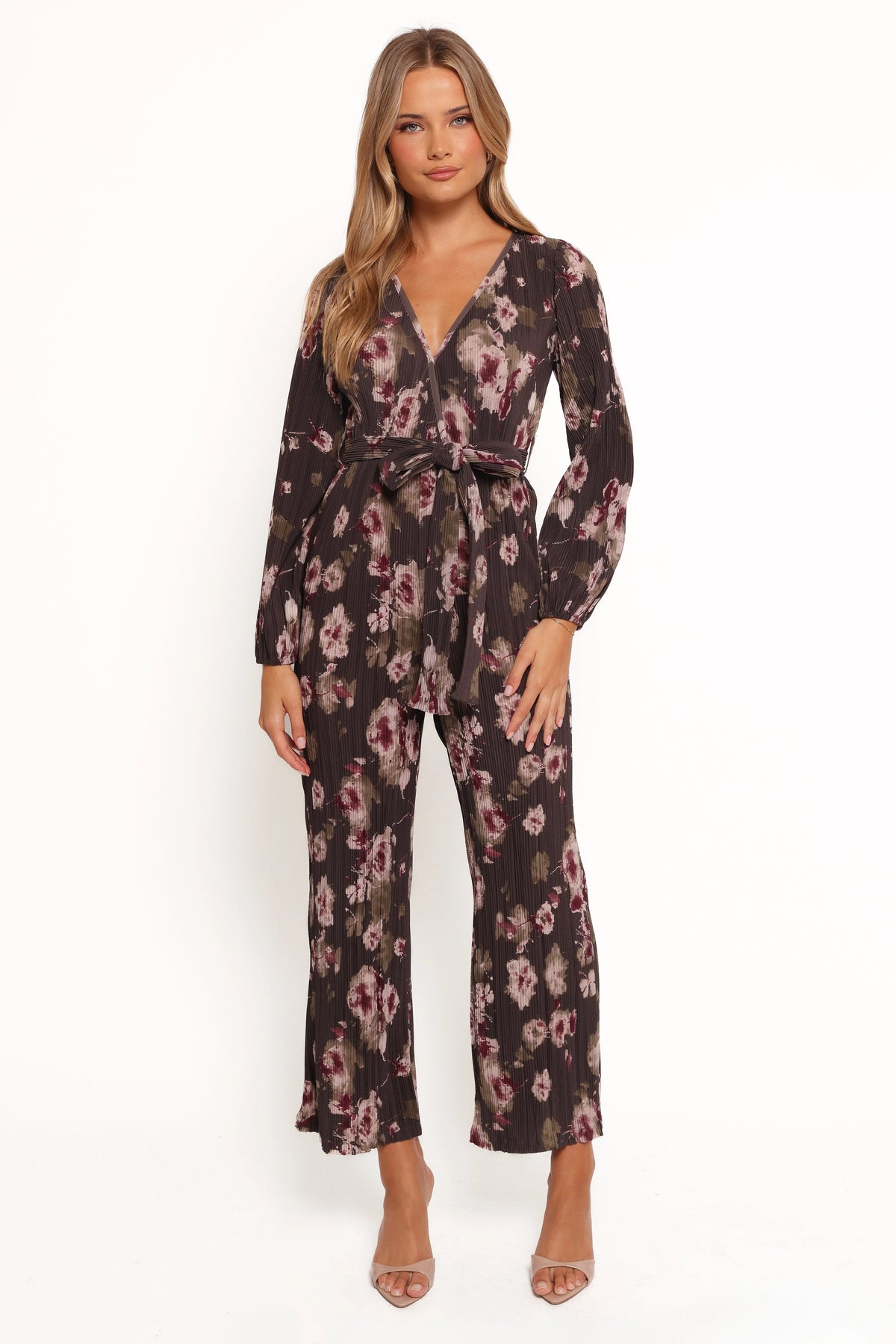Solange Plisse Jumpsuit Steel Grey Floral