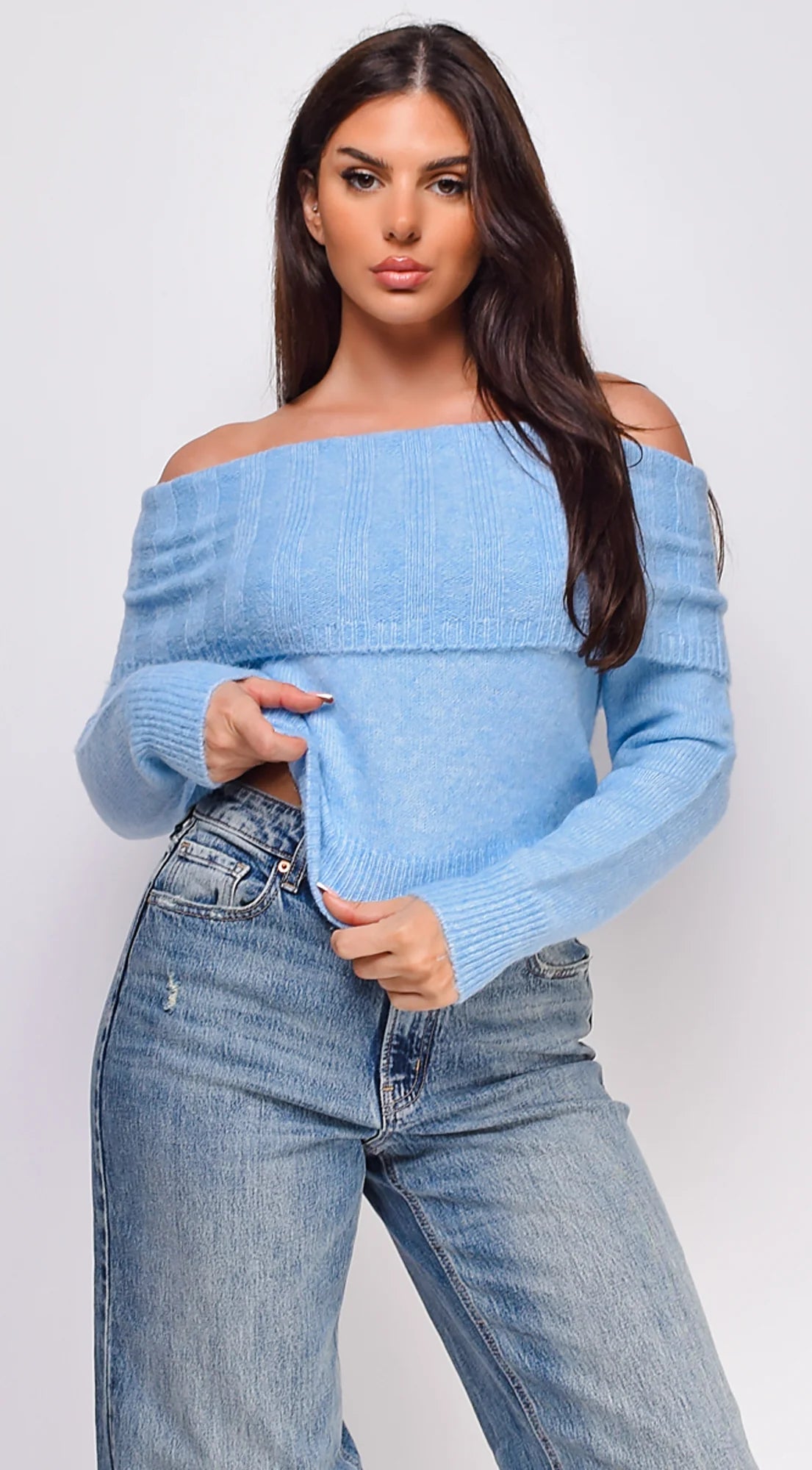 Erin Off Shoulder Sweater Top Blue