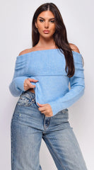 Erin Off Shoulder Sweater Top Blue