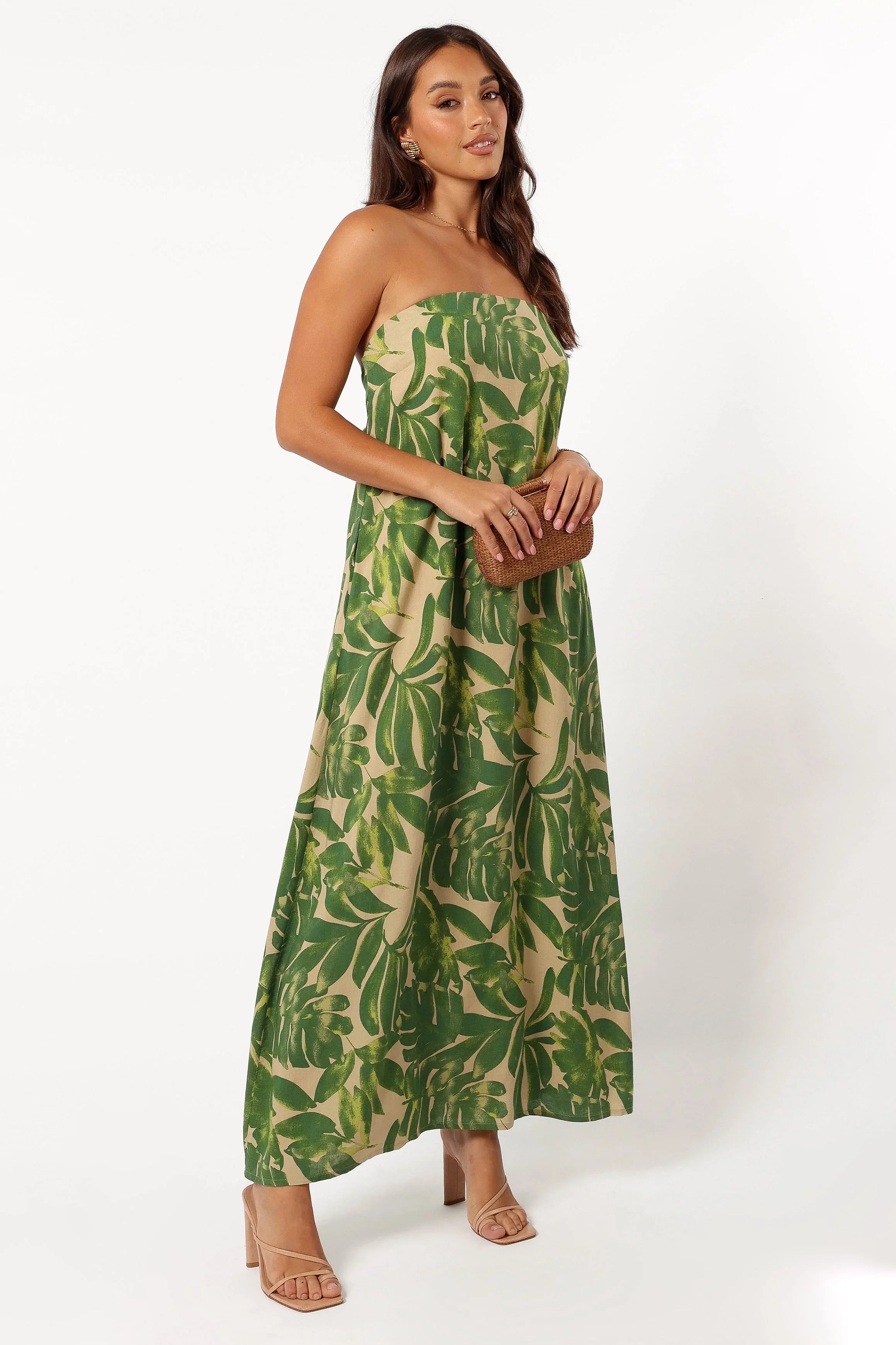 Penny Strapless Midi Dress Ibiza Palm