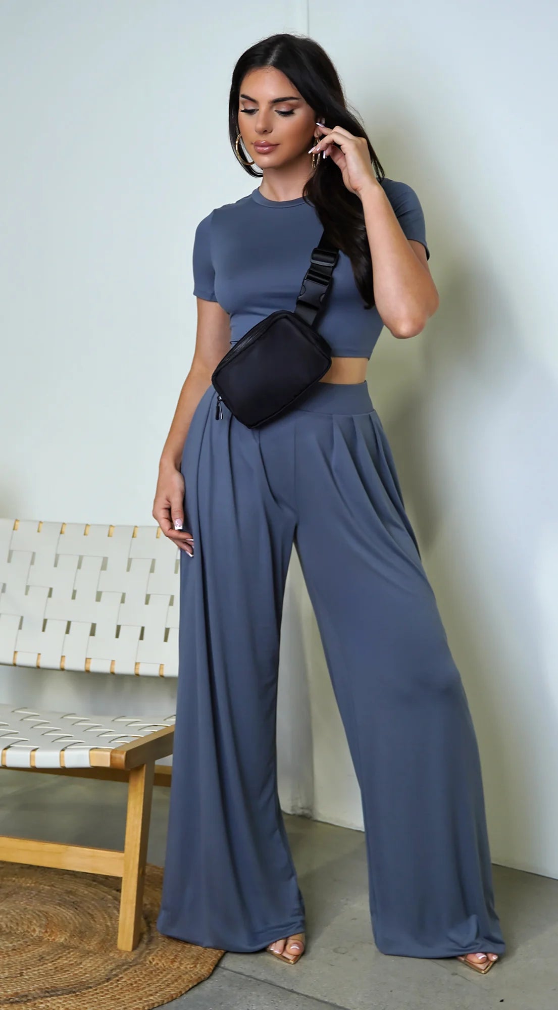 Victoria Wide Leg Pants Set Blue