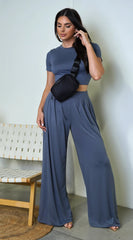 Victoria Wide Leg Pants Set Blue