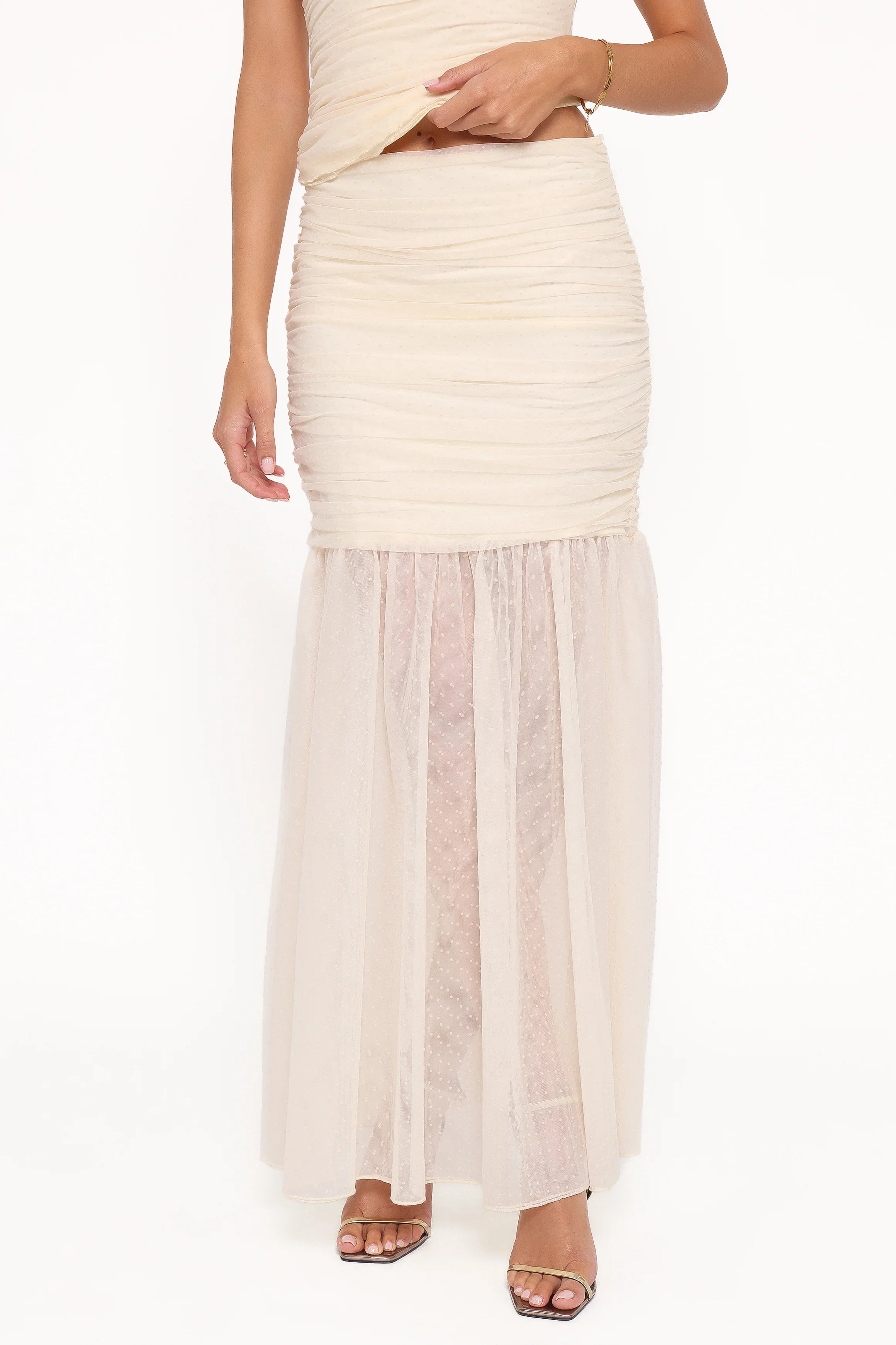 Susan Mesh Drop Waist Skirt Yellow