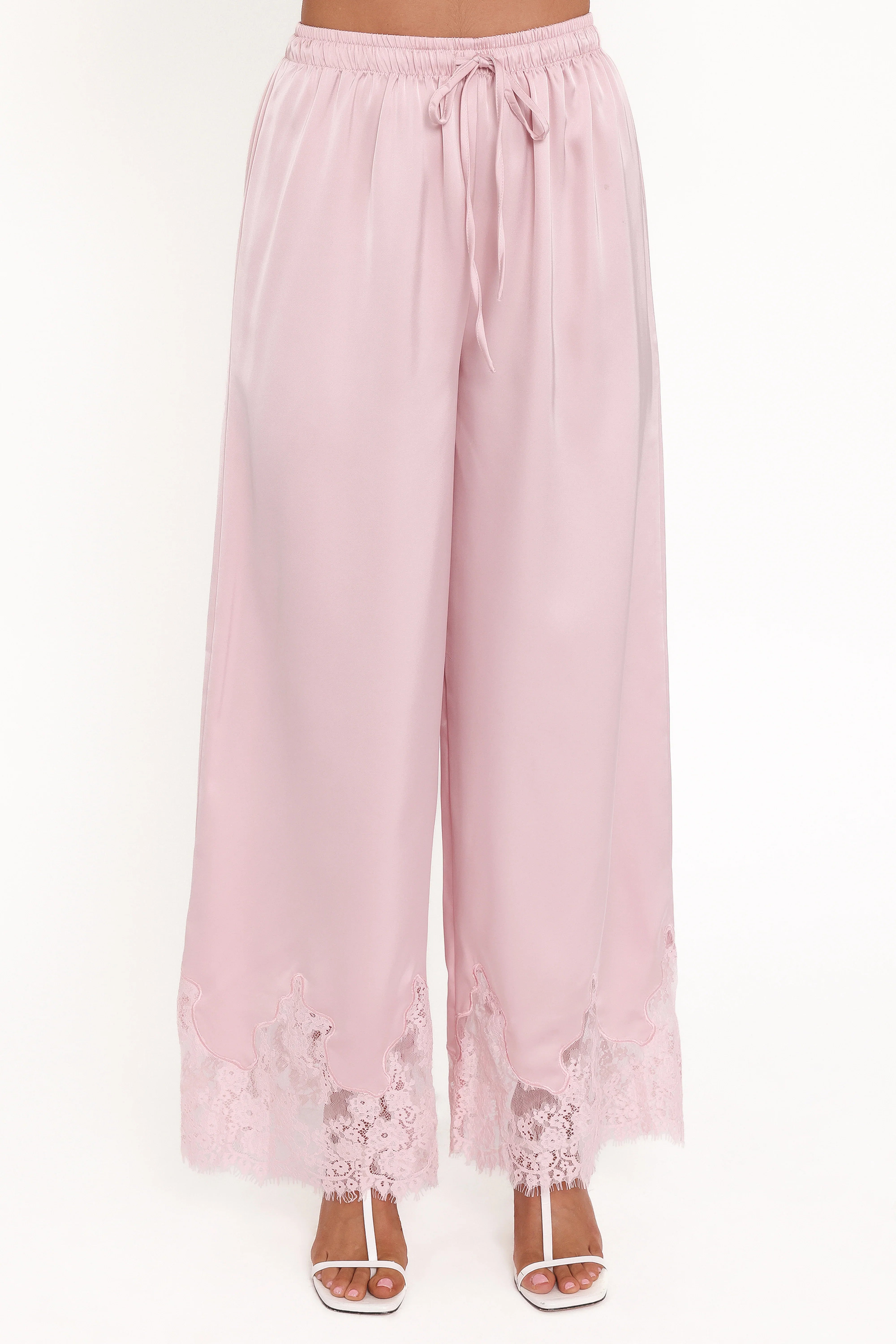 Viola Drawstring Wide Leg Pant Pale Pink