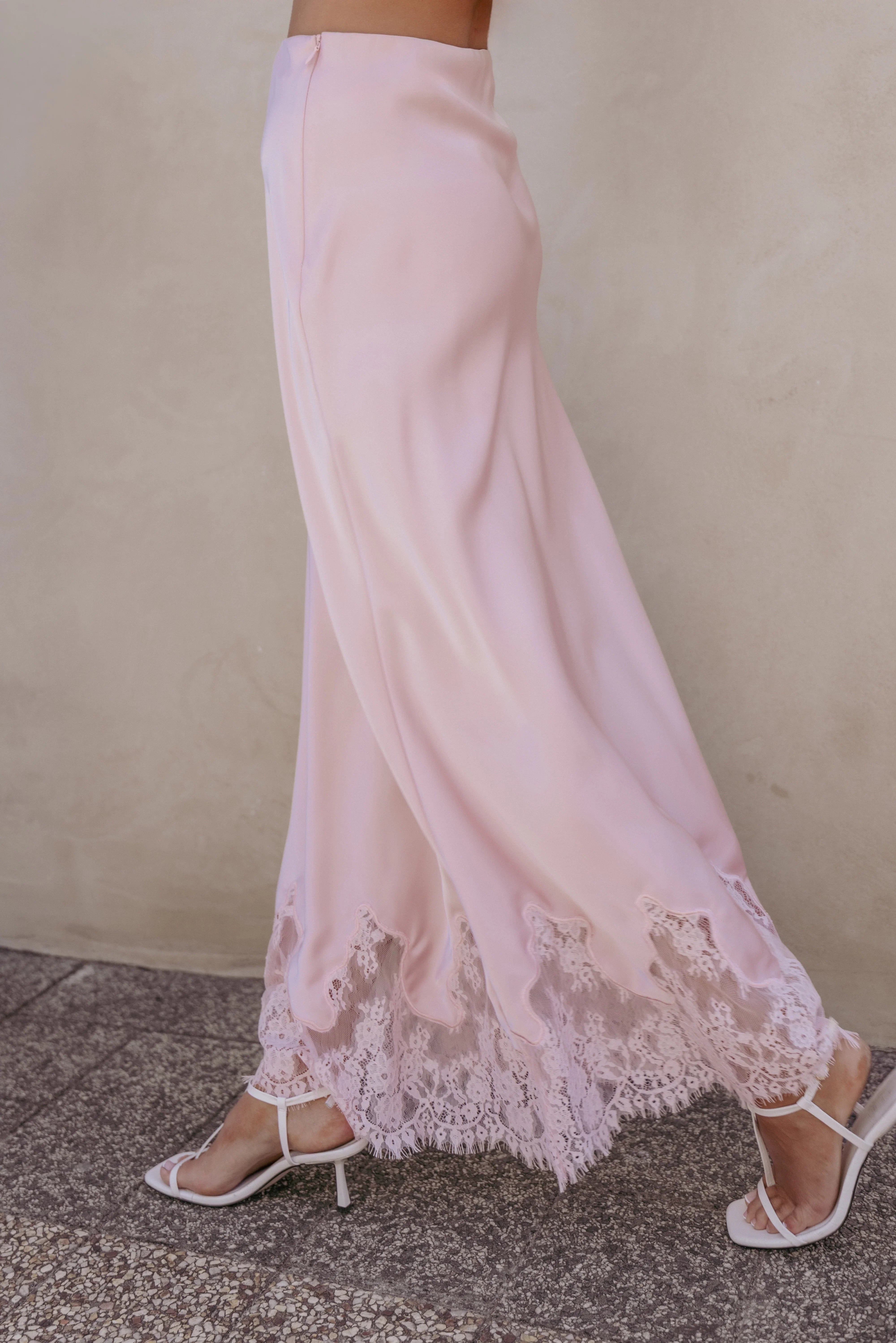 Alira Lace Trim Midi Skirt Pale Pink