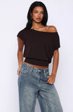 Cant Change My Mind Off Shoulder Cinched Top Chocolate