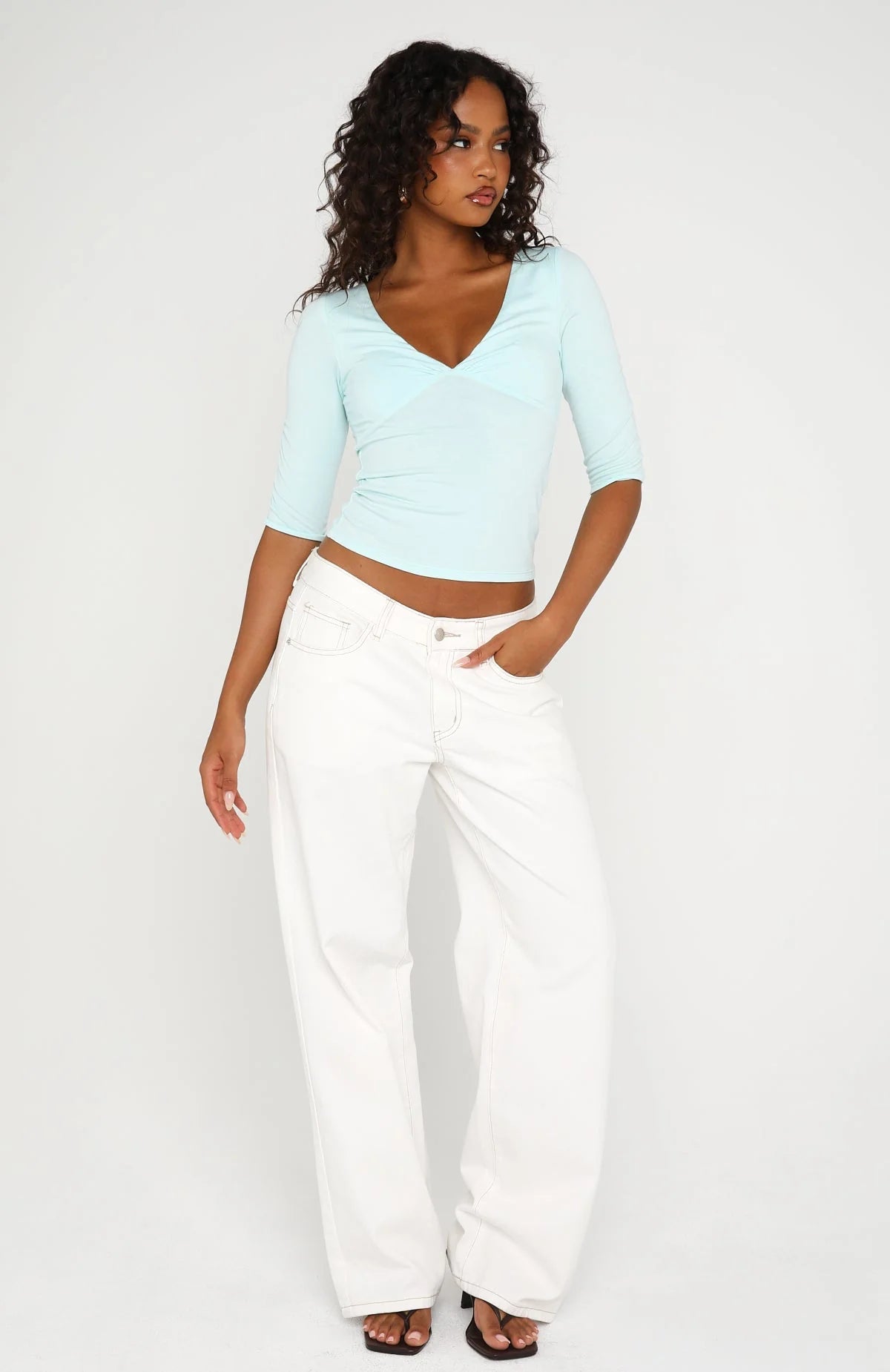 Little Bit Of Everything 3 4 Sleeve V Neck Top Baby Blue