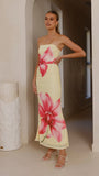Brittani Strapless Maxi Dress Yellow Pink