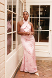 Mila Halterneck Maxi Dress Pink Floral