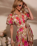 Meadowlane Floral Waist Tie Midi Dress