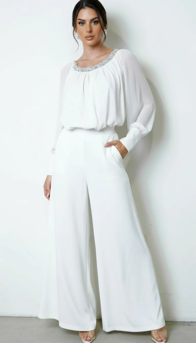Halo Beaded Sheer Blouse White