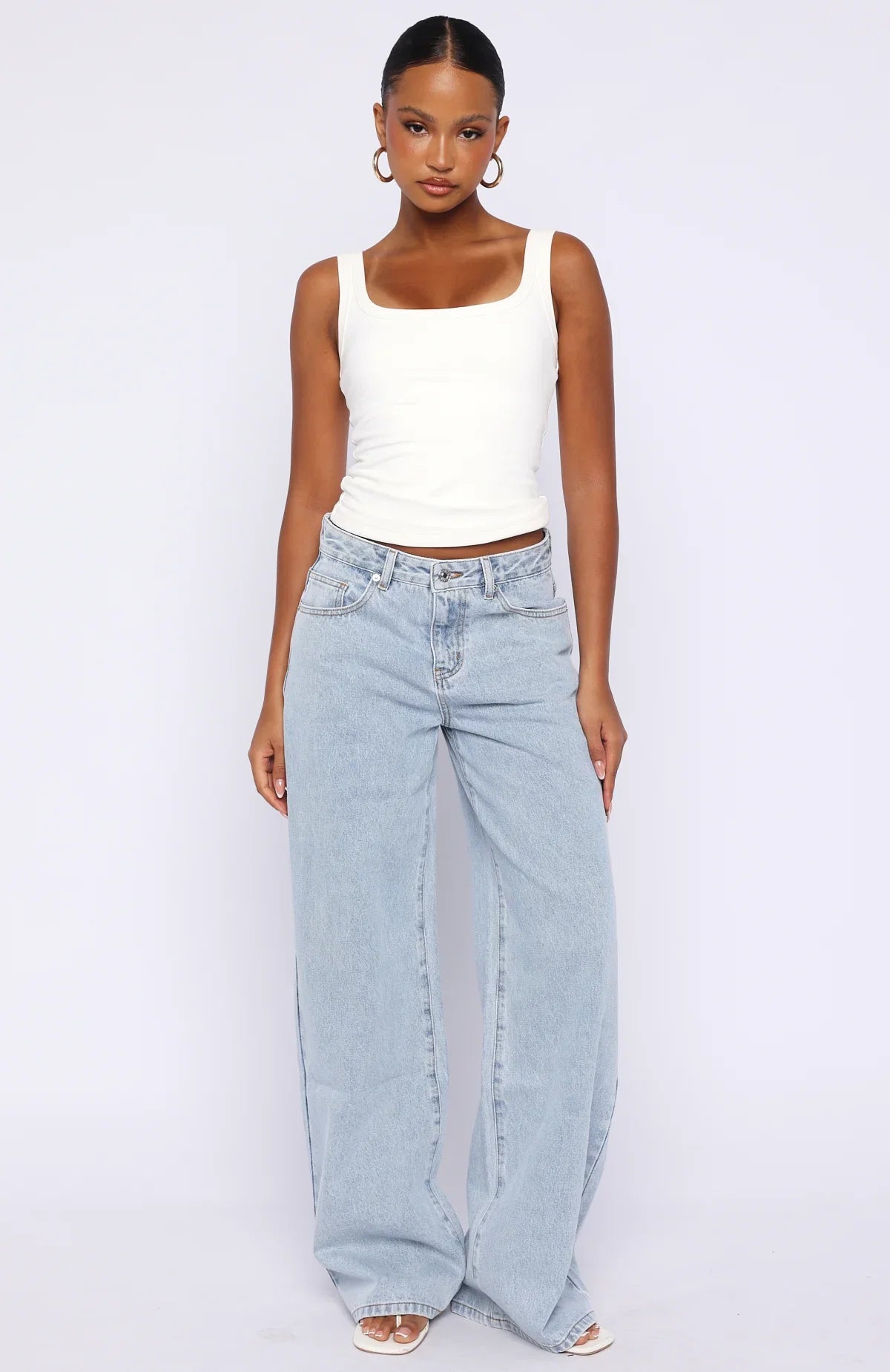 Just My Type Mid Rise Wide Leg Jeans Mid Blue