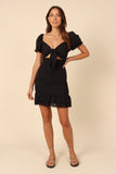 Rosie Shirred Tie Front Mini Dress Black