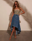 Rema Floral Bustier Metallic Trim Top