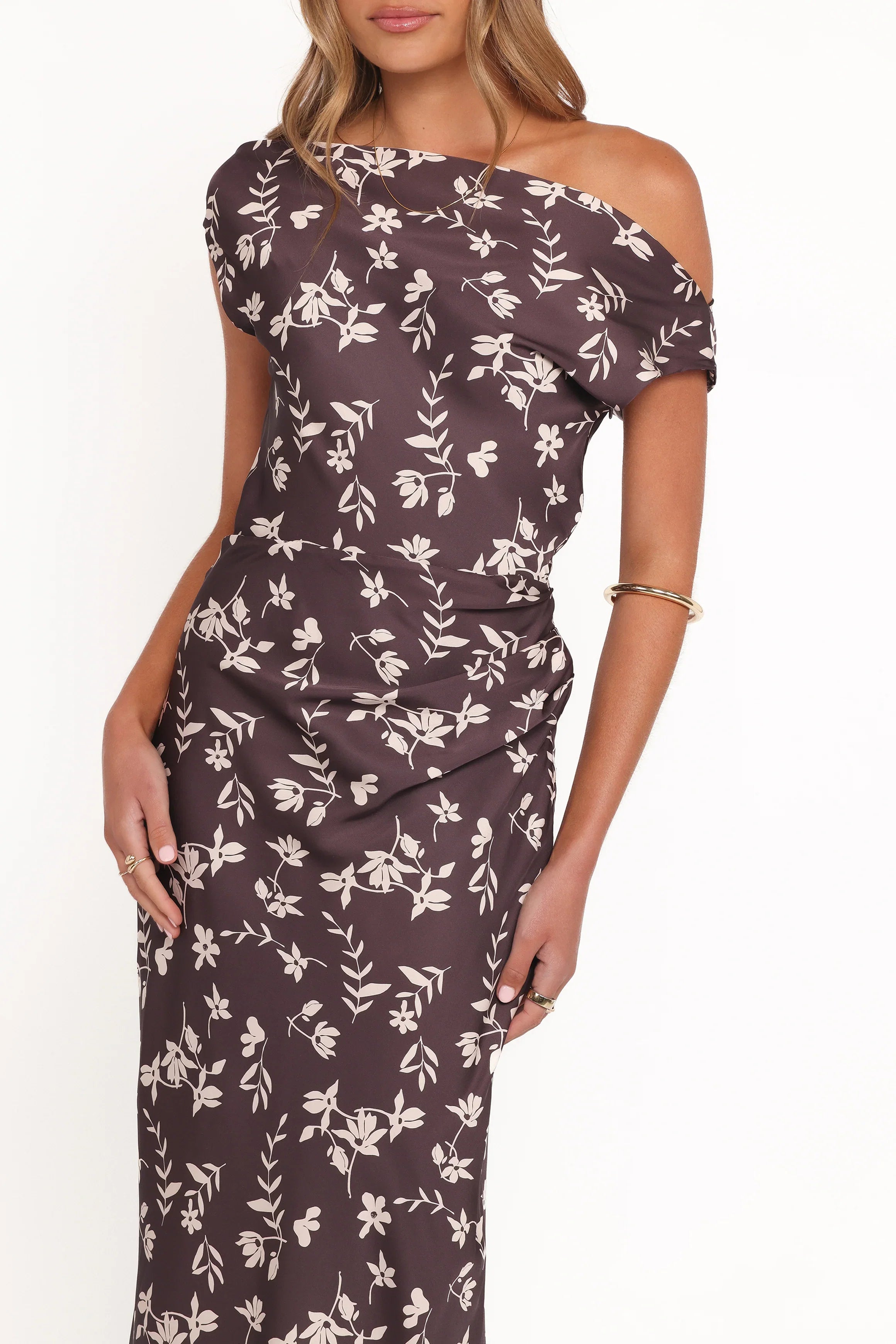 Zafira Midi Dress Brown Cream Floral
