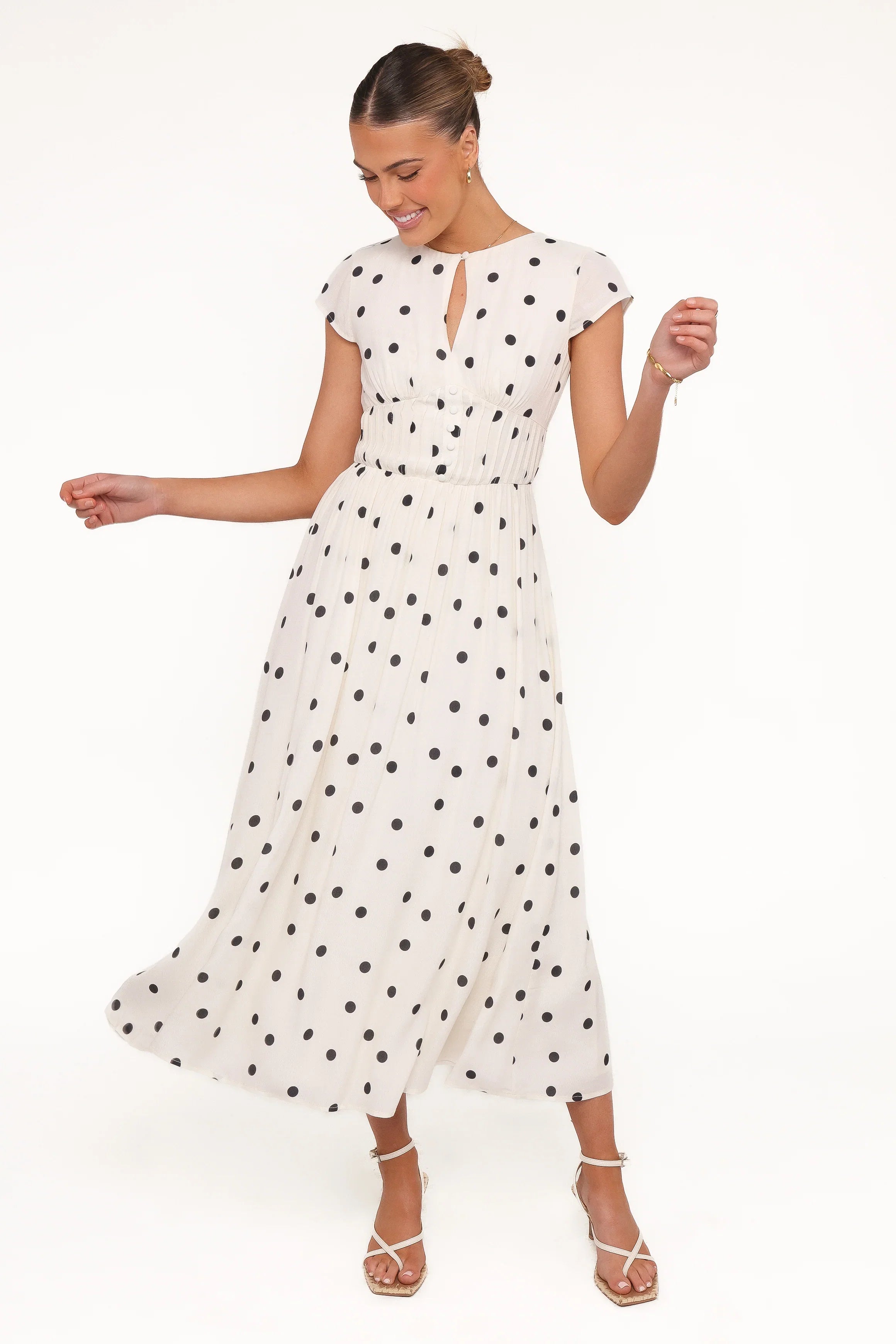Darline Midi Dress White Polka Dot