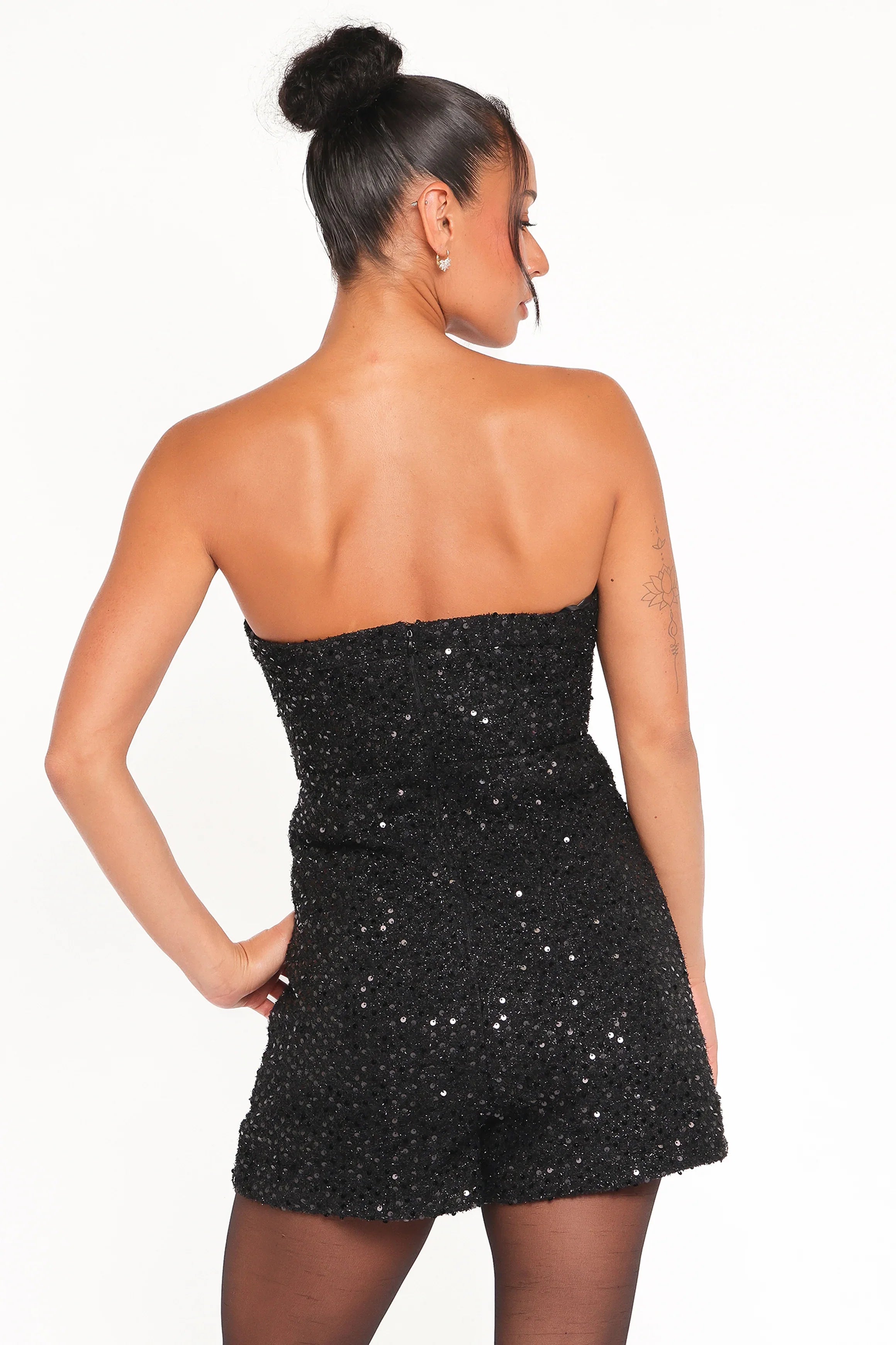Madeline Strapless Tweed Romper Black