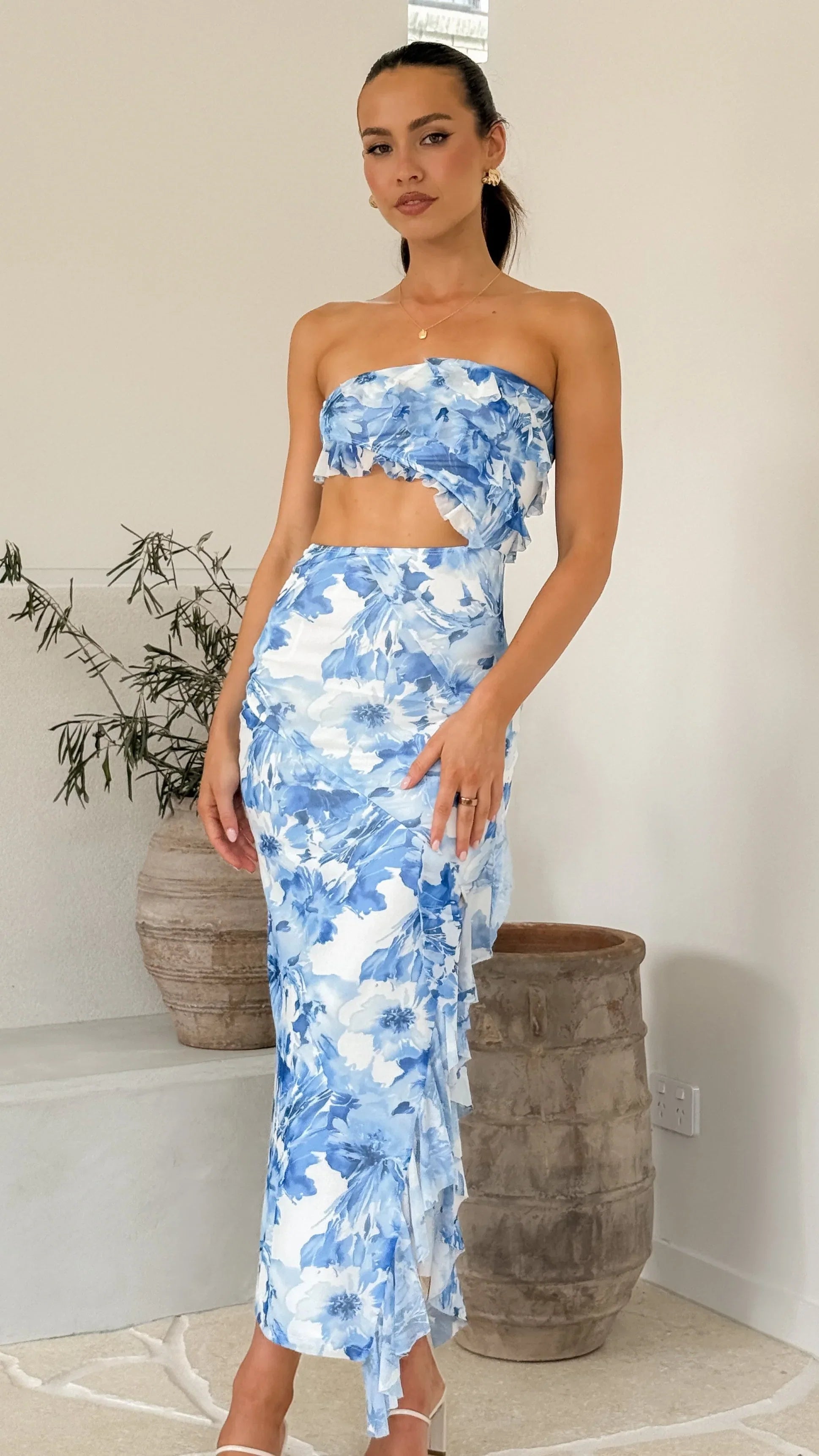 Zinnia Midi Dress Blue Floral