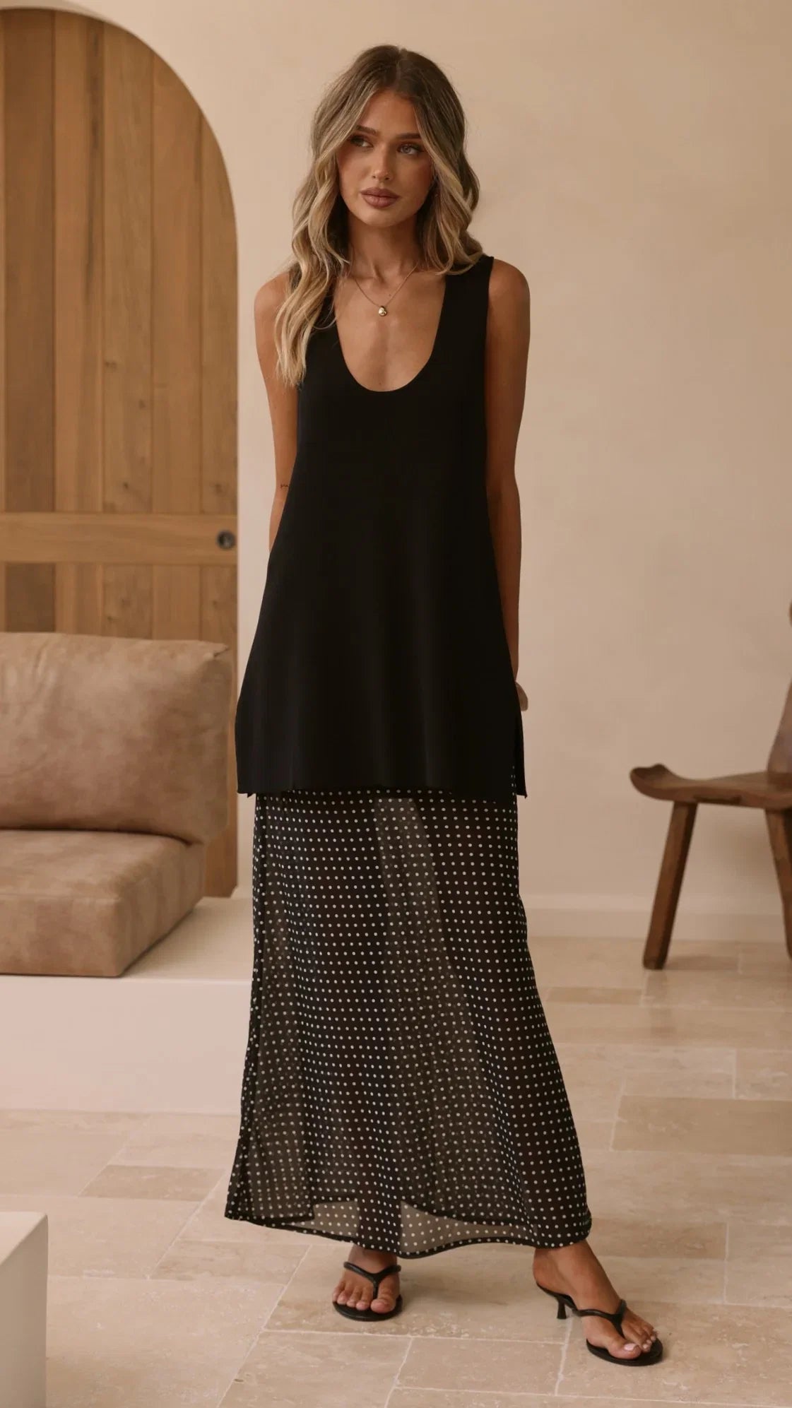 Onella Sheer Maxi Skirt Black White Spot