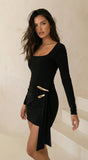 Aloria Square Neck Draped Mini Dress Black