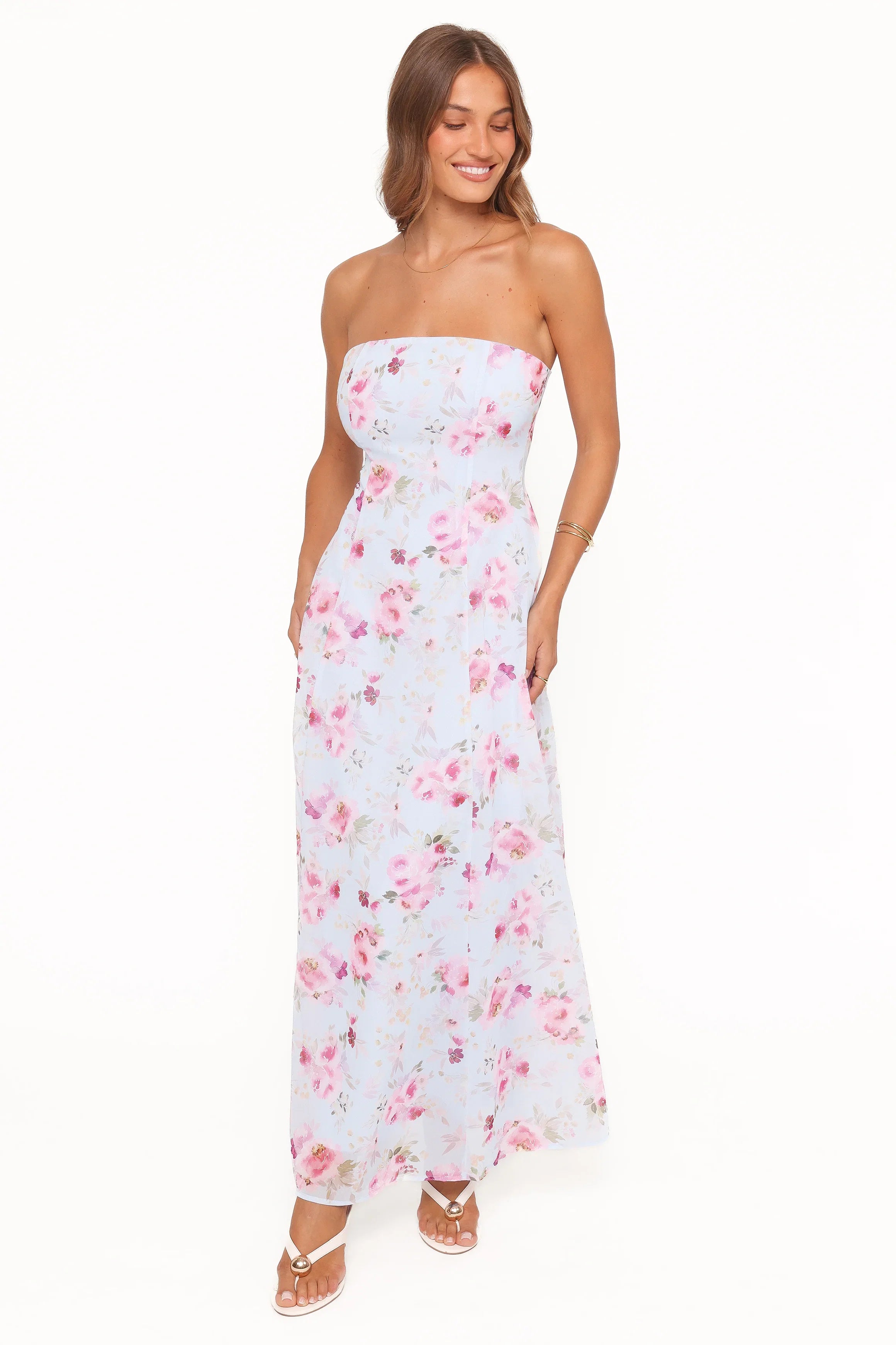 Vegas Strapless Maxi Dress Blue Floral