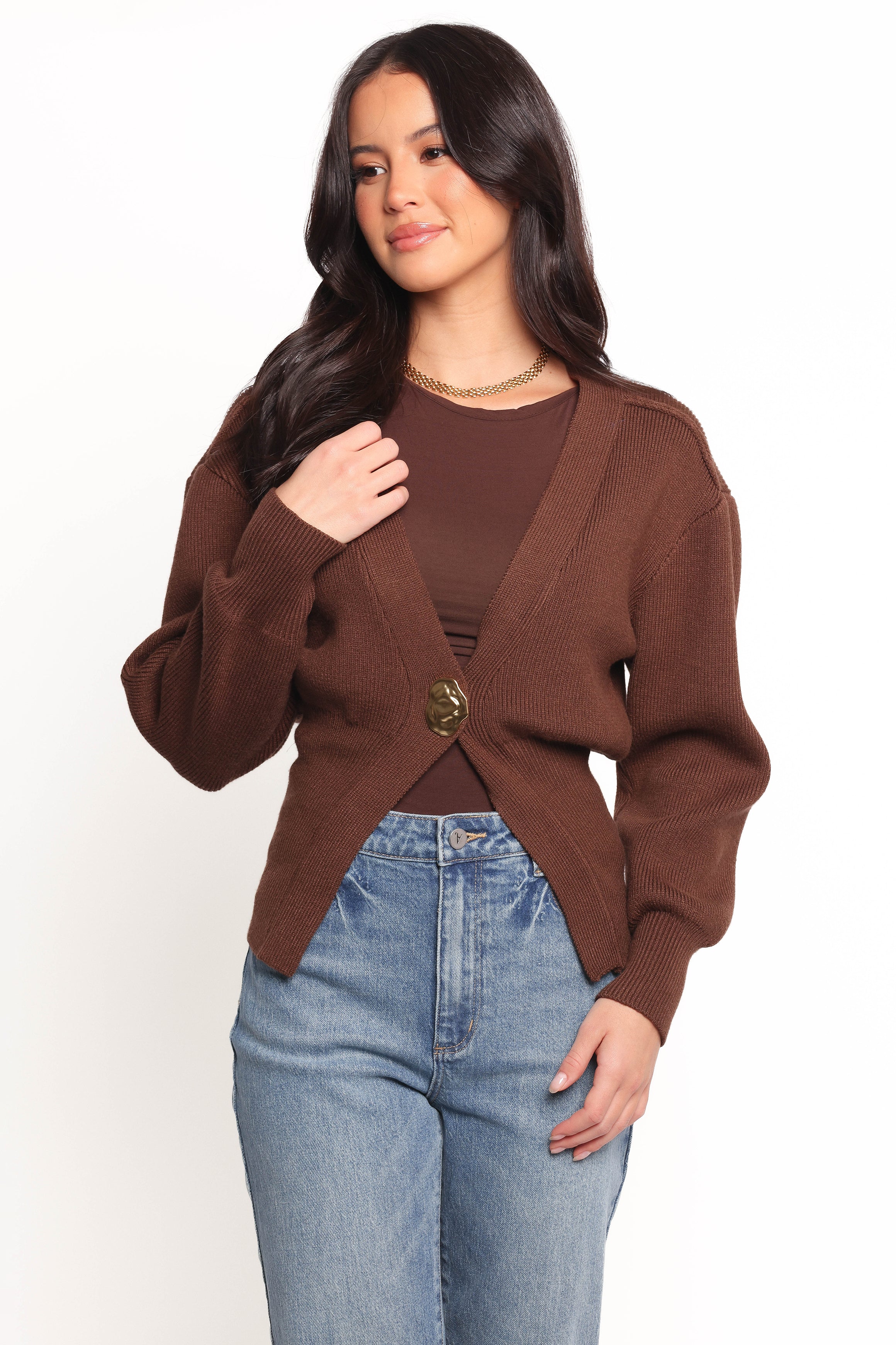 Cyrelle Single Button Cardigan Brown