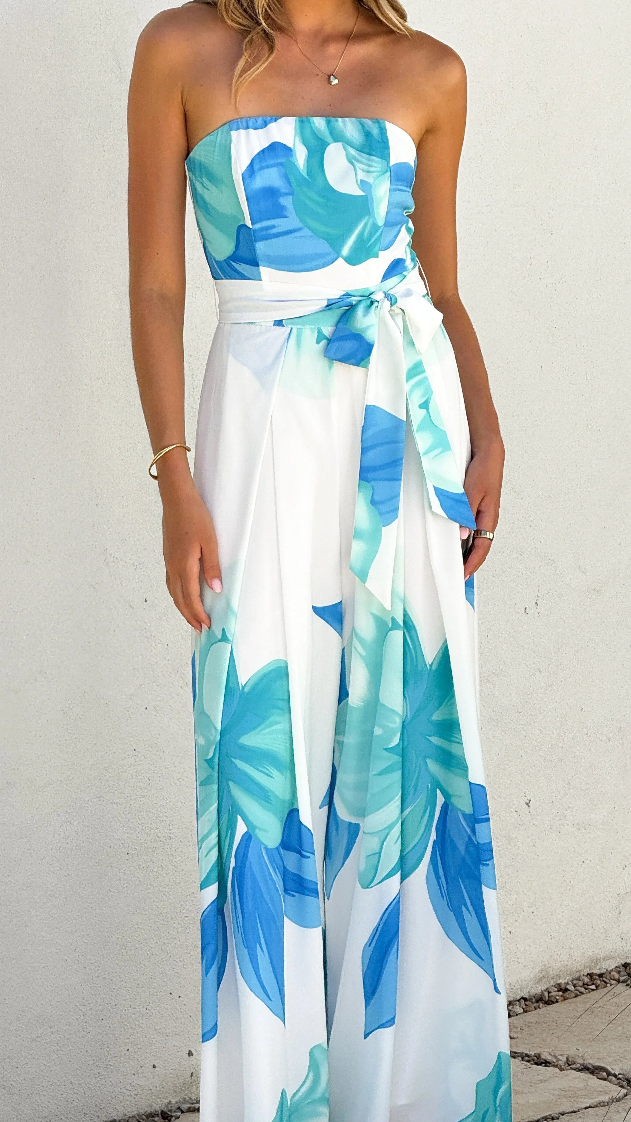 Maisy Strapless Jumpsuit Blue Teal