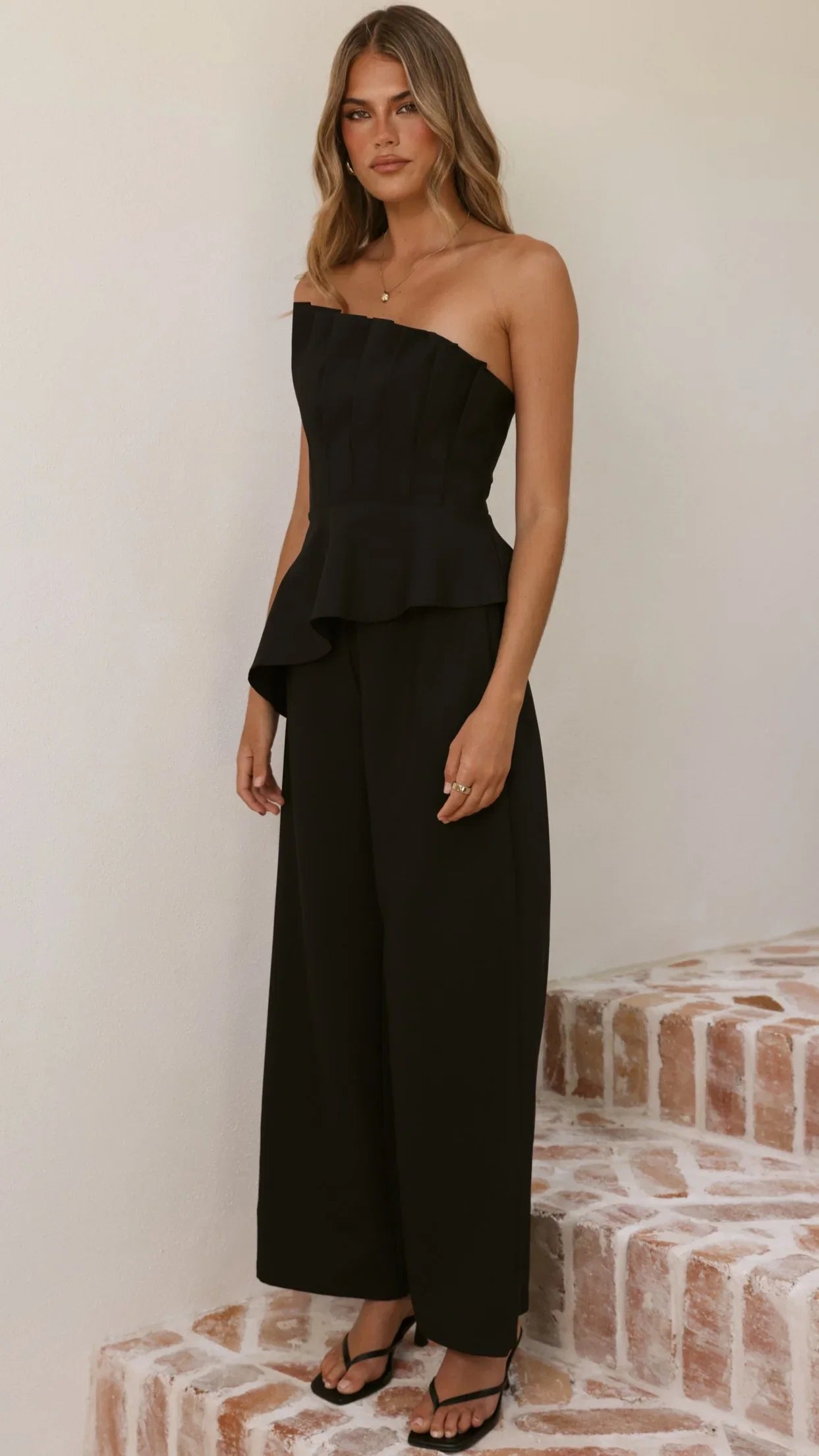 Javana Asymmetrical Top and Pants Set Black