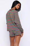 Touchdown Long Sleeve Tee Chocolate Blue Stripe