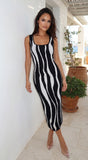 Zéphyra Abstract Knit Midi Dress Black White