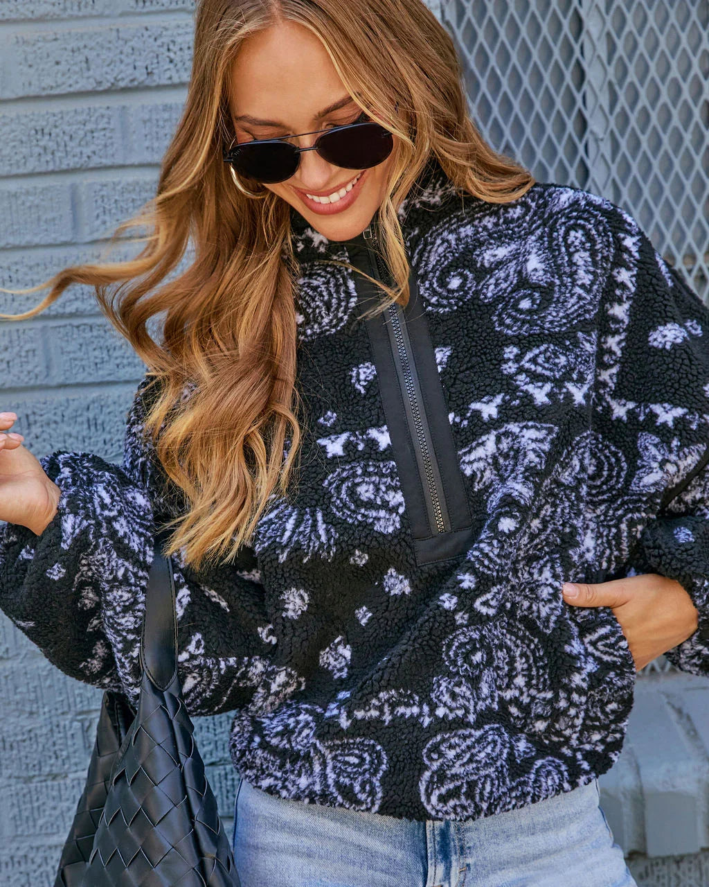 Brianna Sherpa Paisley Quarter Zip Sweatshirt