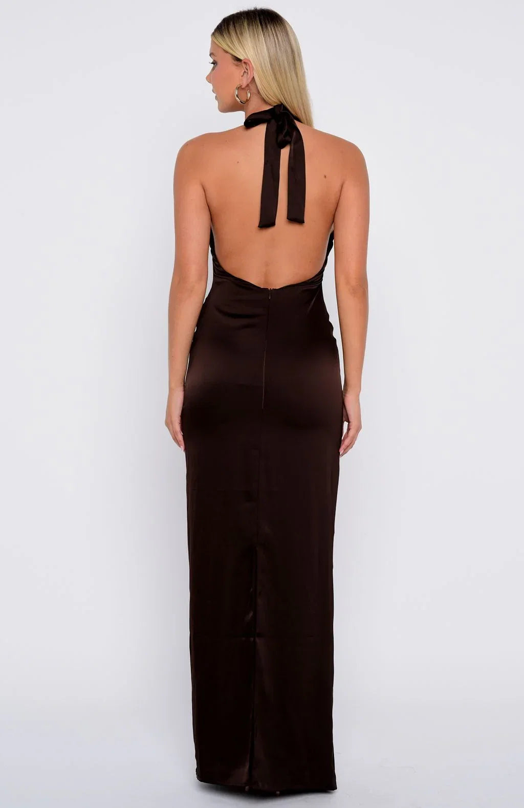 Night Time Madness Halter Maxi Dress Chocolate