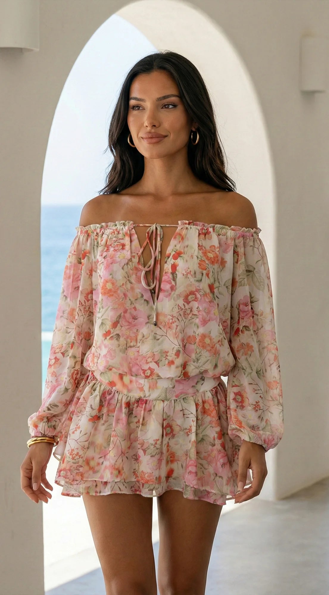 Cyrene Floral Off Shoulder Mini Dress Floral Pink