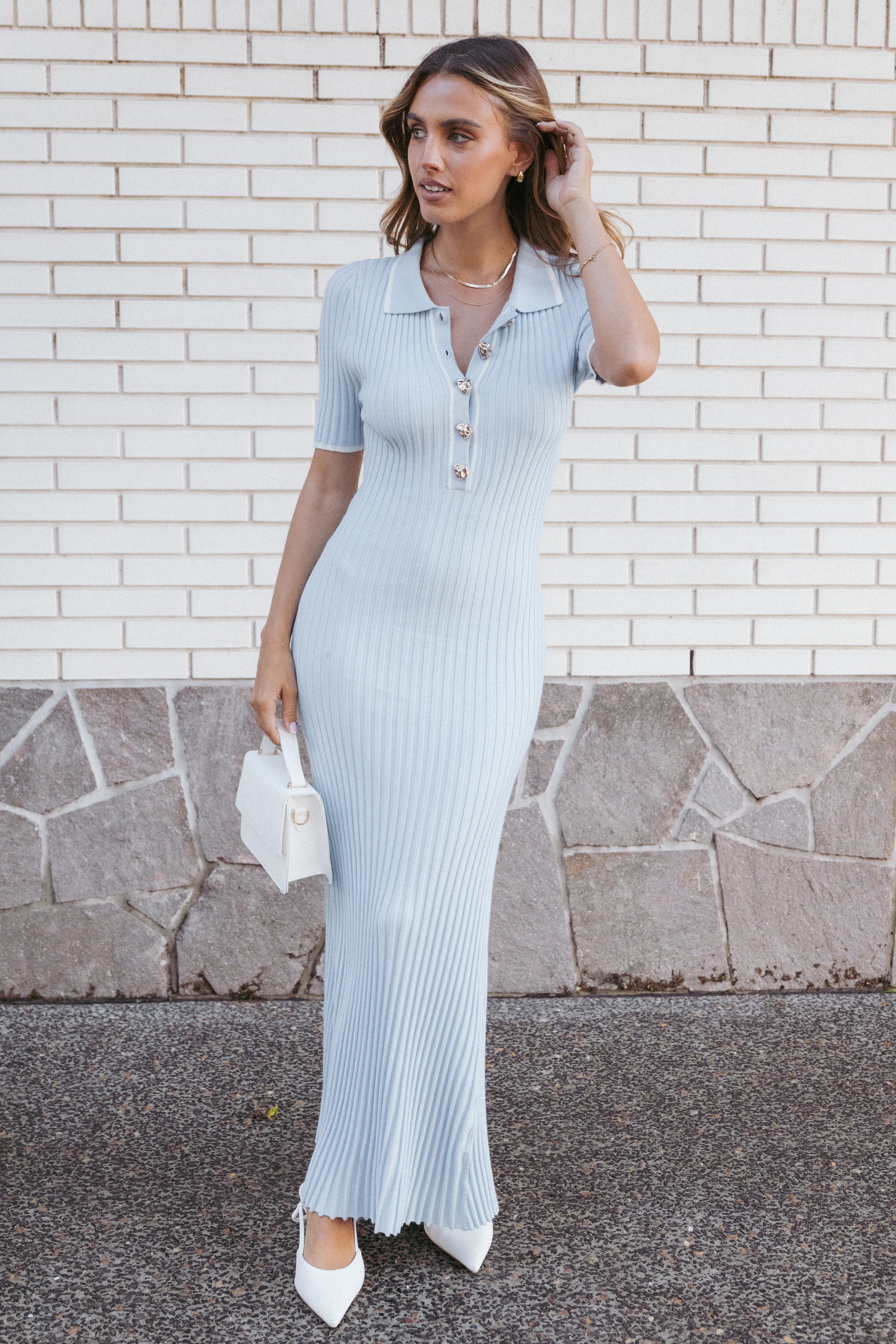 Crawford Short Sleeve Knit Dress Pale Blue