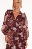 Korina Long Sleeve Maxi Dress Burgundy Brandy Bloom
