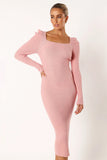 Camryn Puff Sleeve Knit Sweater Midi Dress Blush
