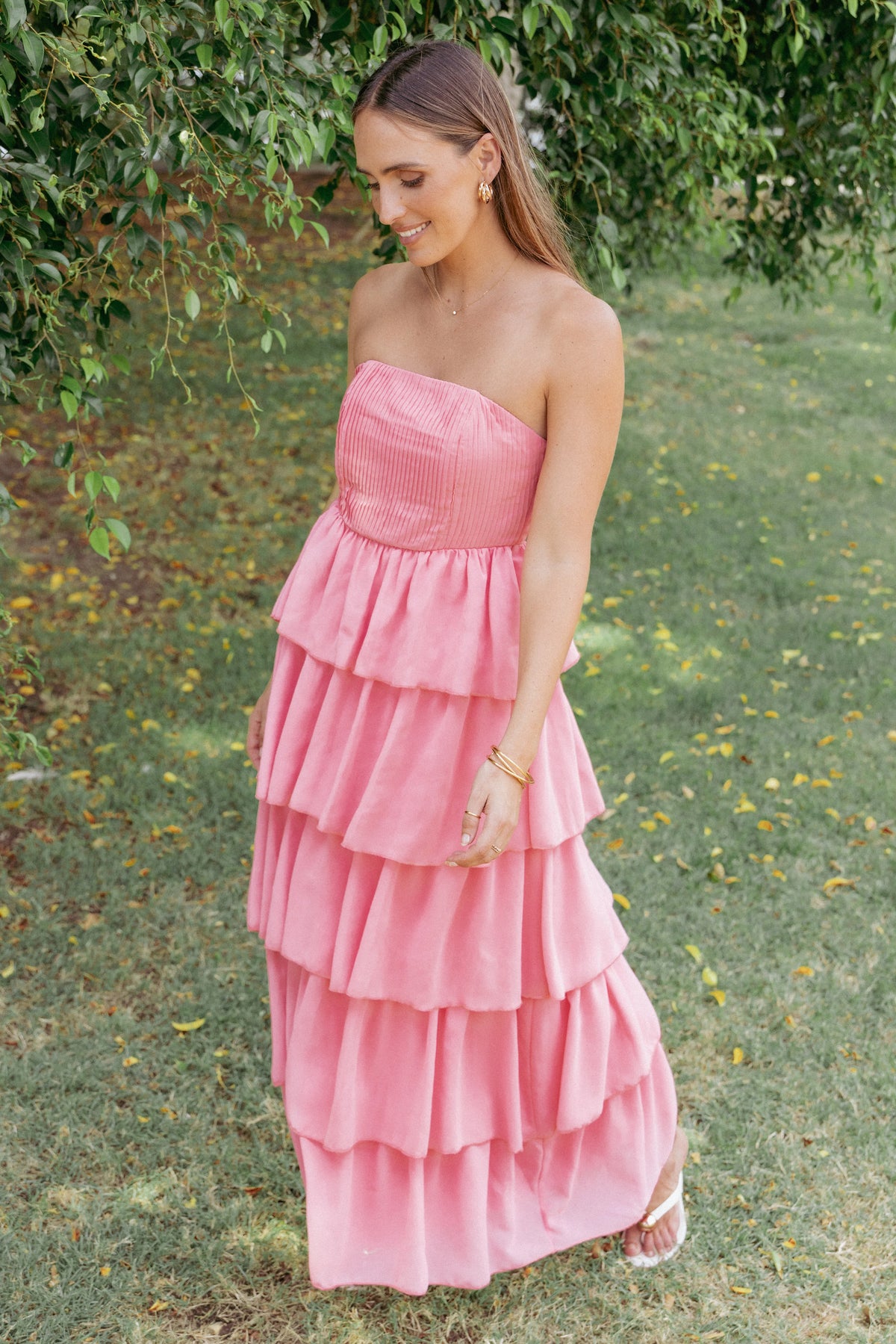 Peachester Strapless Maxi Dress Coral