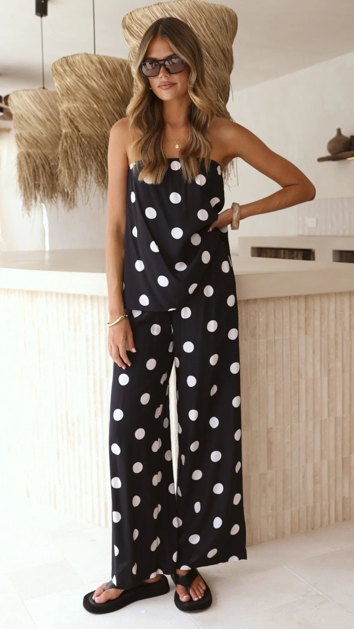 Darya Strapless Top Black White Polka Dot
