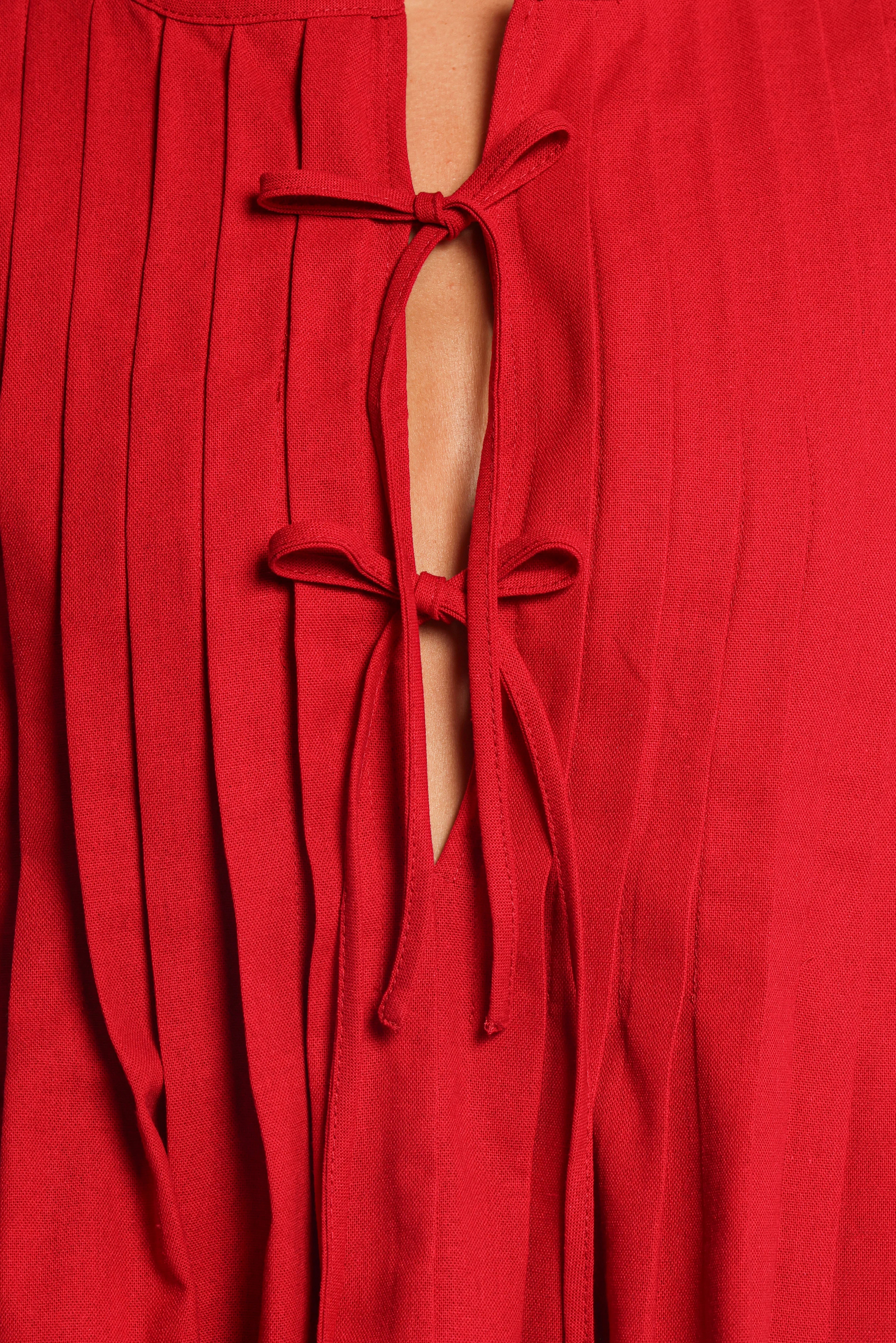 Delia Pleat Tie Top Red