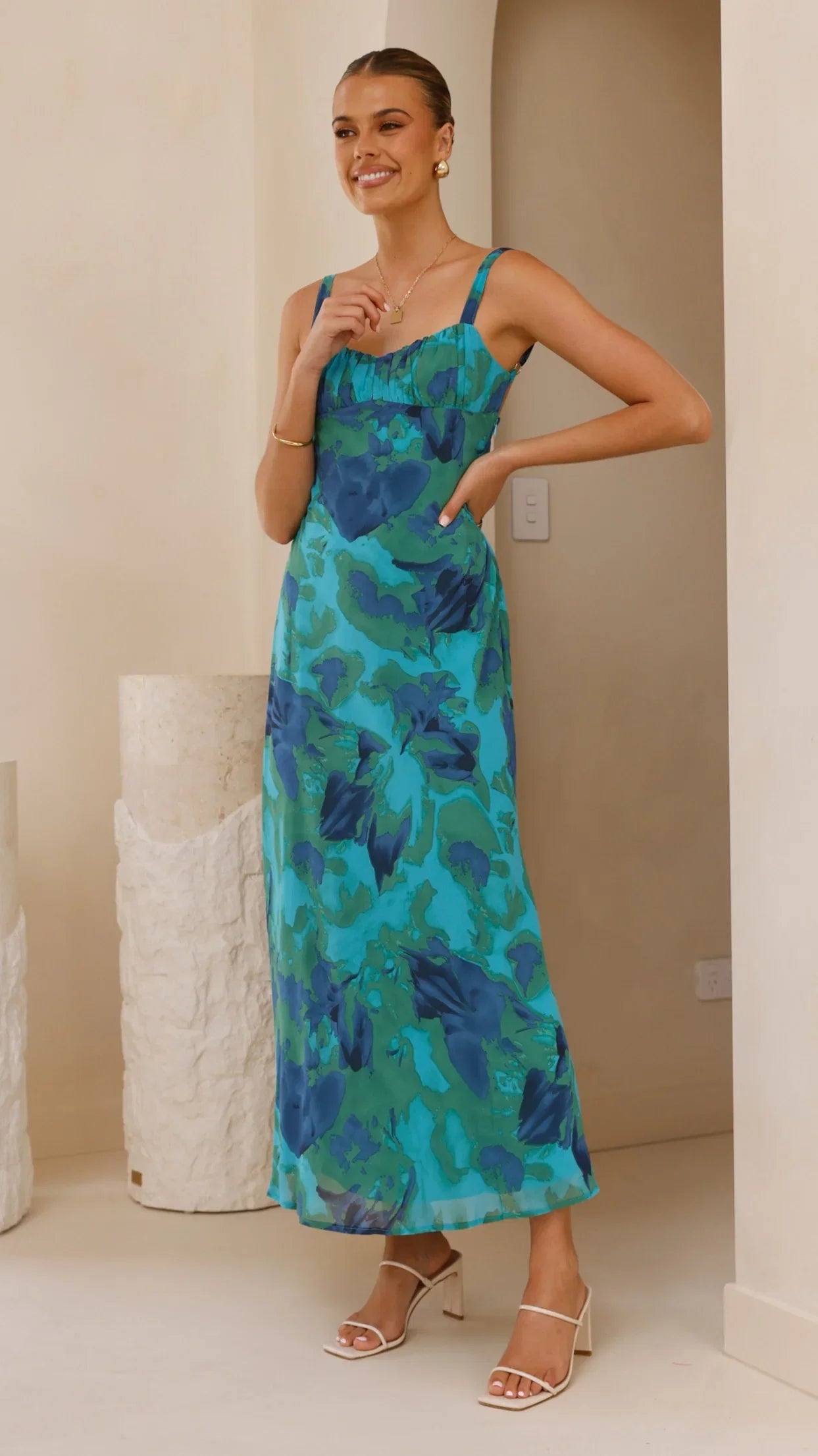 Margo Midi Dress Blue Green Floral
