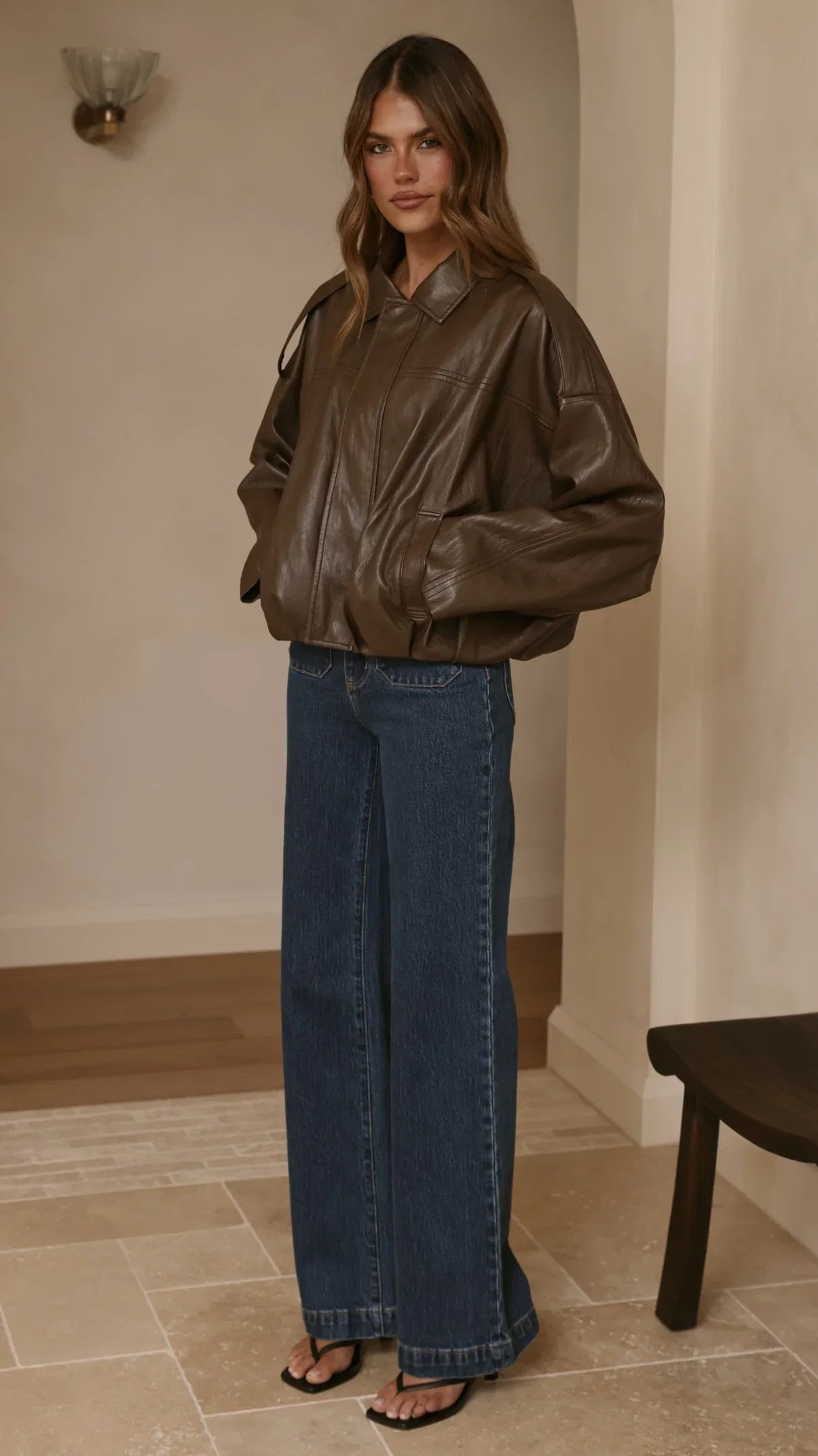 Leela Vegan Leather Bomber Jacket Brown