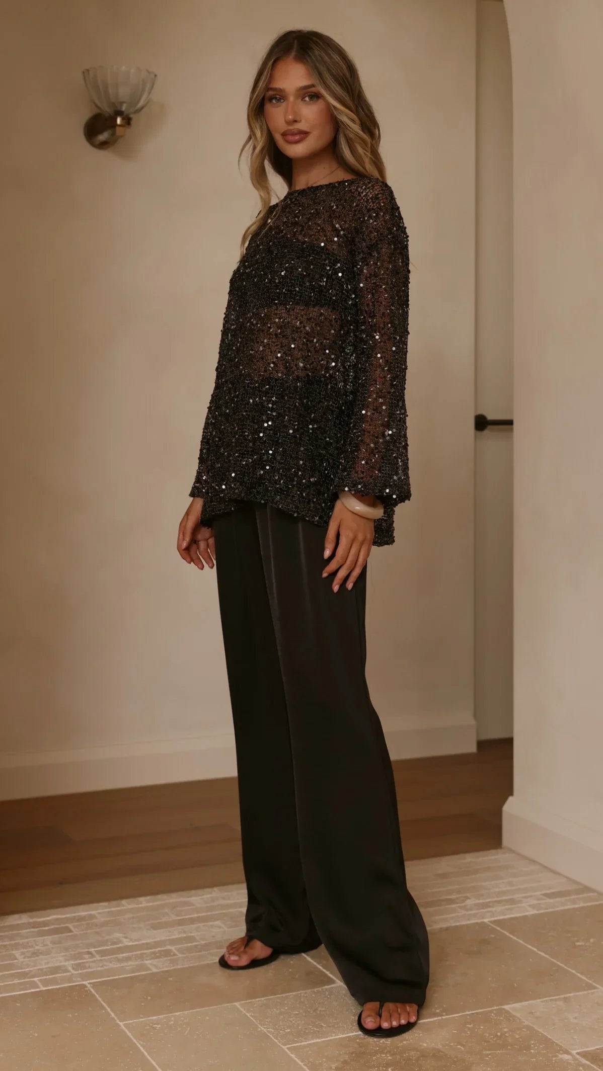 Zahni Sequins Long Sleeve Top Black