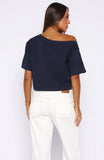 Ive Got That Feeling Boxy Off Shoulder Tee Navy