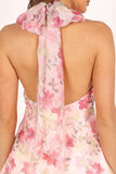 Gardenia Halter Mini Dress Pink Floral