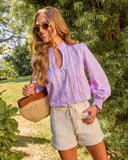 Lahela Pleated Cotton Eyelet Button Down Top